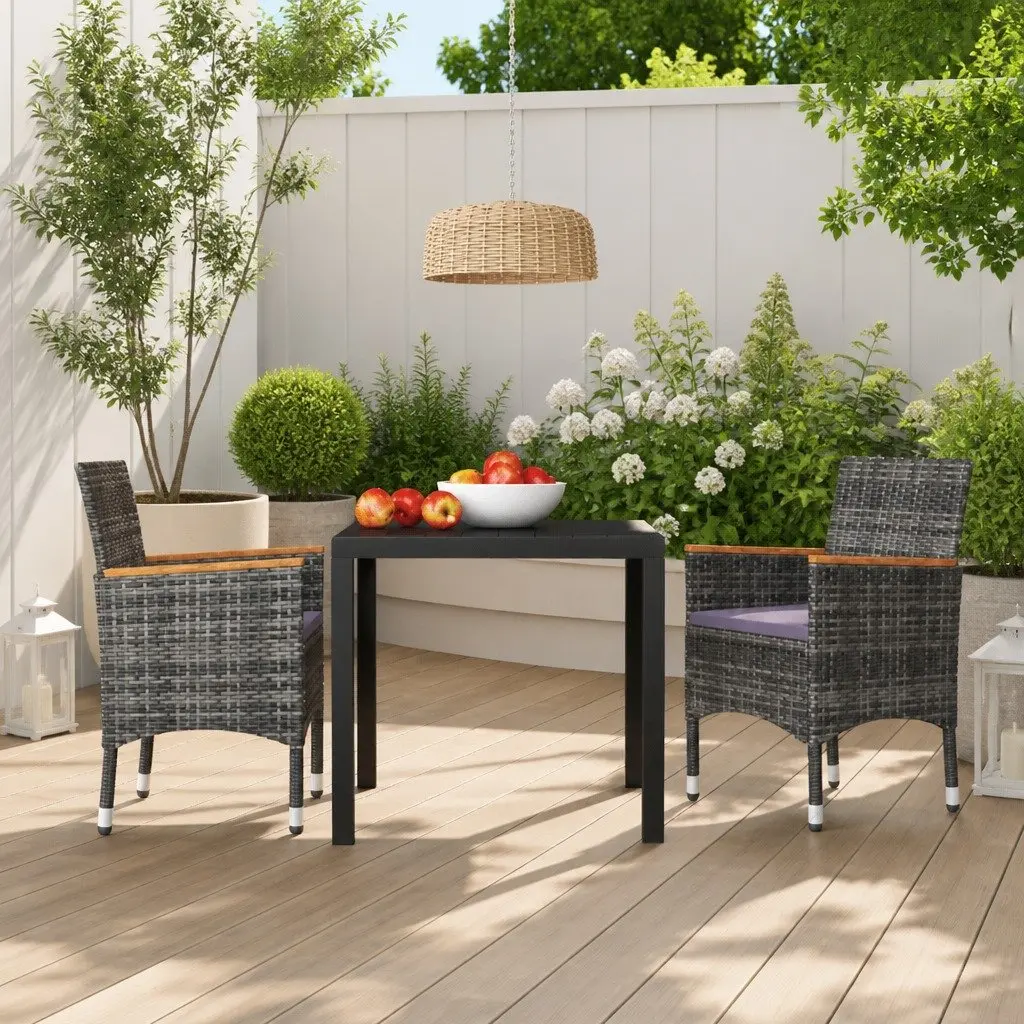 Garden Dining Set PE Rattan Steel Aluminium WPC Grey 3 Piece