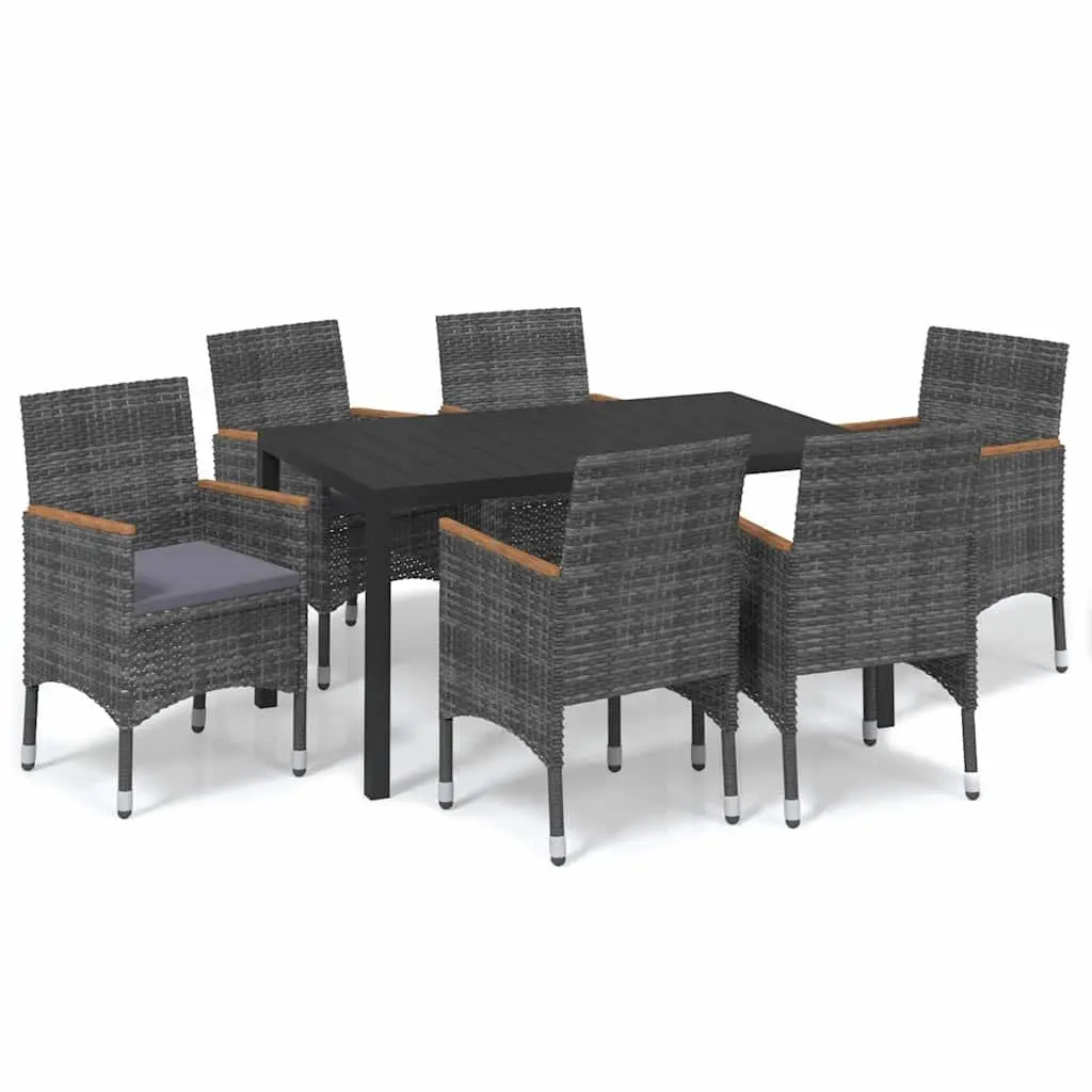 Garden Dining Set 7 Piece Poly Rattan Steel Aluminium Grey