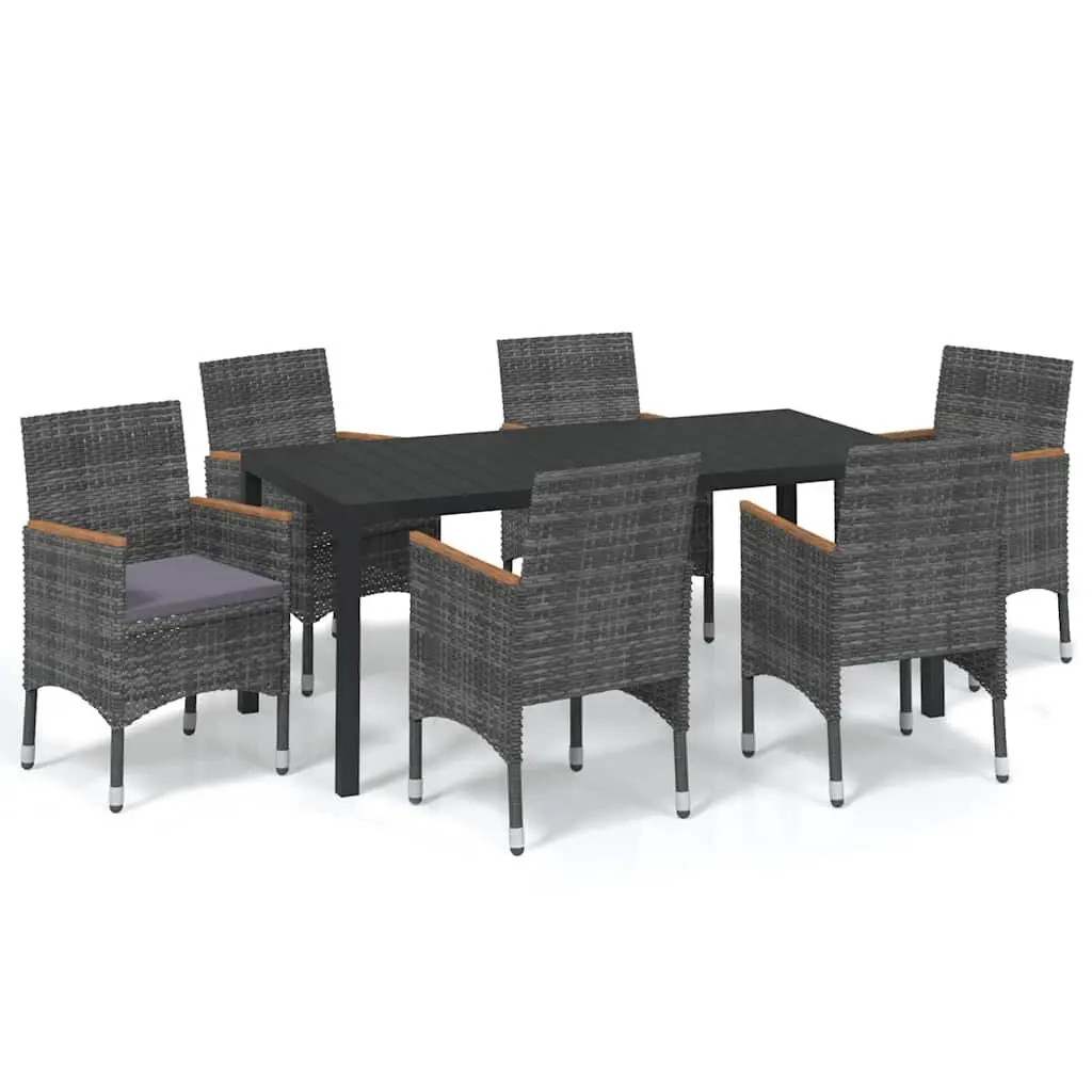 Garden Dining Set PE Rattan Steel 7 Piece Grey