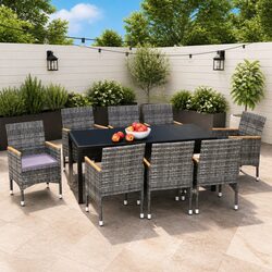 Sturdy Grey 9 Piece Garden Dining Set with Rattan Chairs