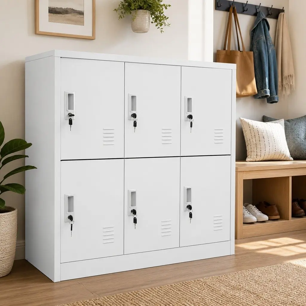 Locker Cabinet 2 Piece Set Grey Steel Storage Organiser Office School Bedroom