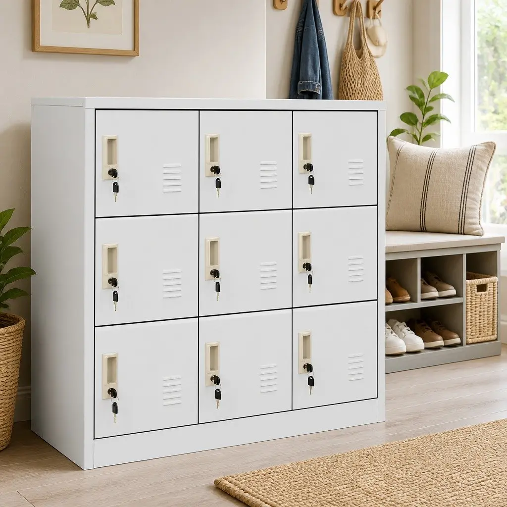 Storage Locker Cabinet Set 5 Pcs Grey Steel Modern Office Bedroom Organiser
