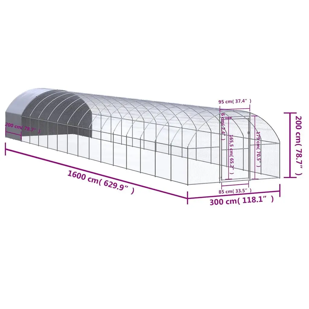 Outdoor Chicken Coop 3x16x2m Steel Wire Enclosure