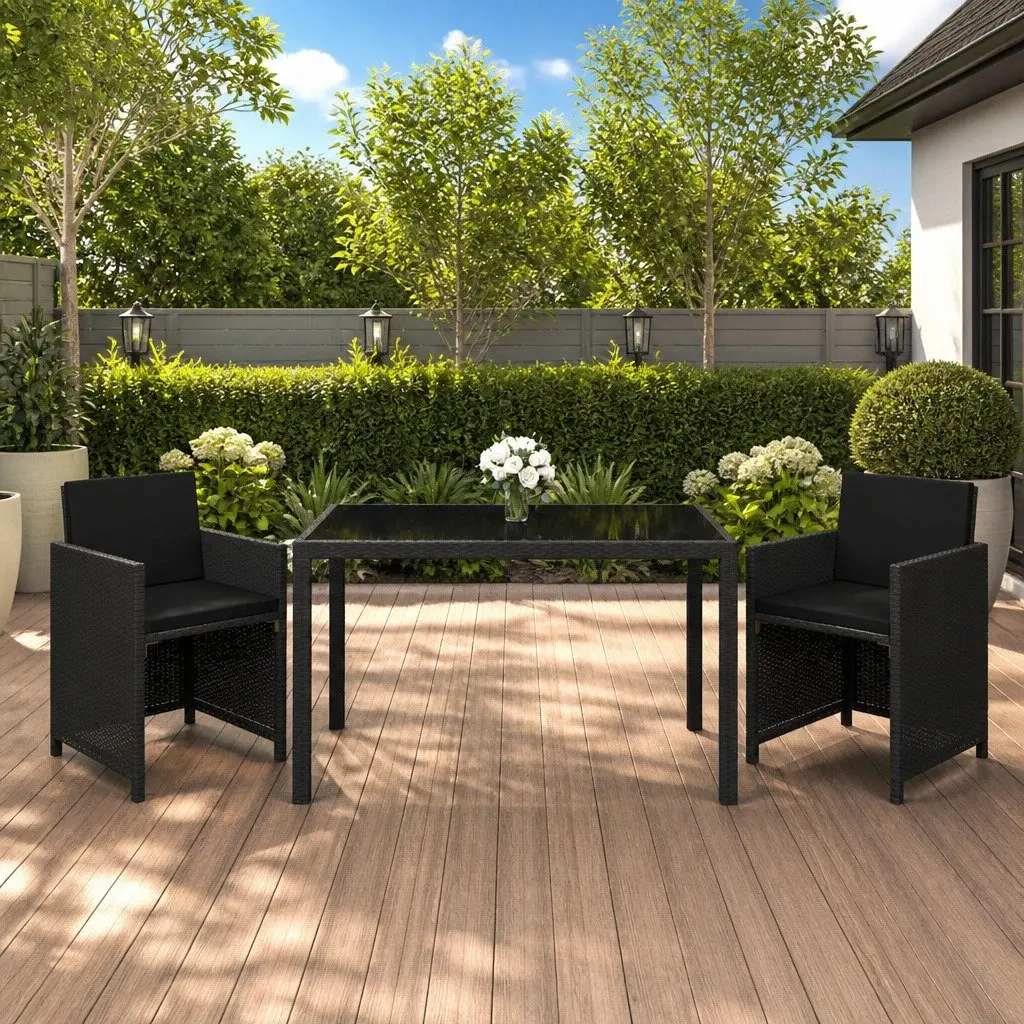 Black Garden Dining Set 3 Piece with Cushions