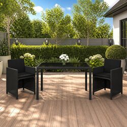Elegant Black Garden Dining Set 3 Piece with Cushions