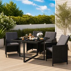 5 Piece Black PE Rattan Outdoor Dining Set with Cushions