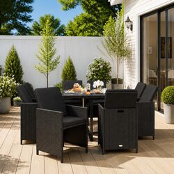 Durable 9 Piece Black Rattan Garden Dining Set