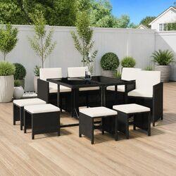 Durable Outdoor 9 Piece Dining Set with Rattan and Glass Table