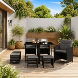 Durable 9 Piece Outdoor Dining Set in Black Rattan