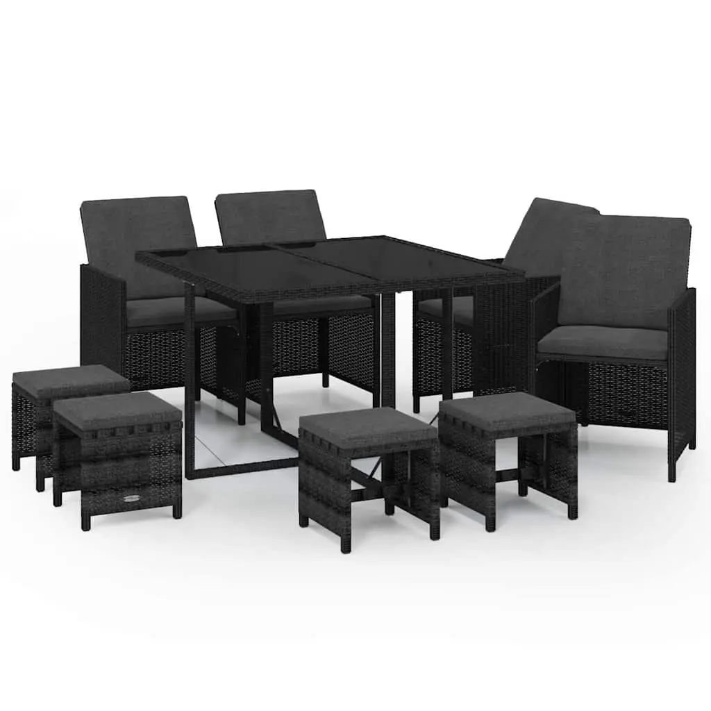 9 Piece Outdoor Dining Set in Black Rattan