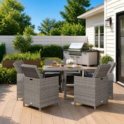 9-Piece Garden Dining Set with Cushions and Rattan Chairs