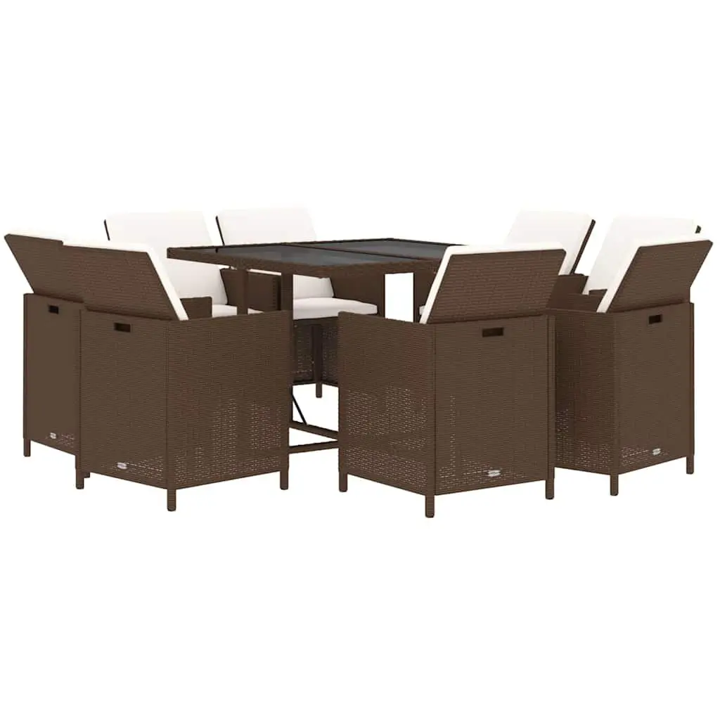 9 Piece Garden Dining Set with Cushions in Brown