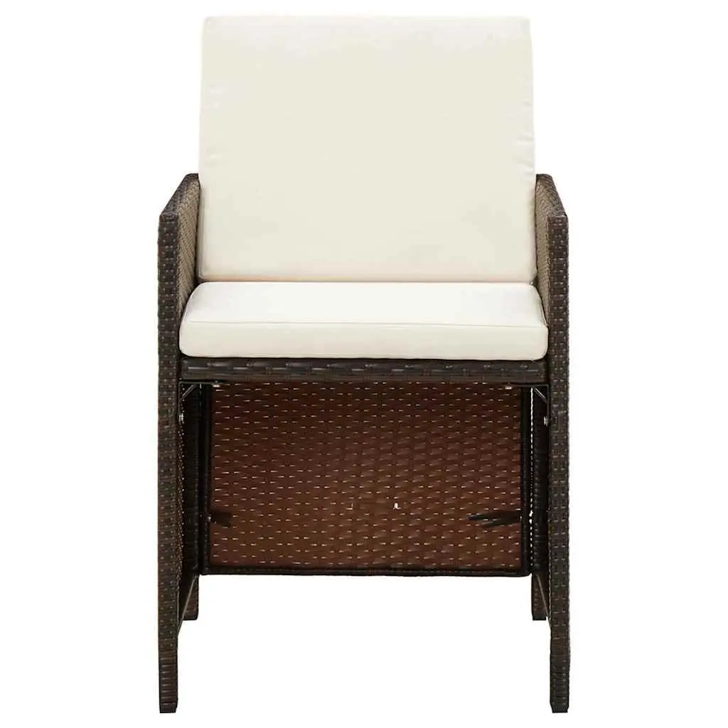 9 Piece Garden Dining Set with Cushions in Brown