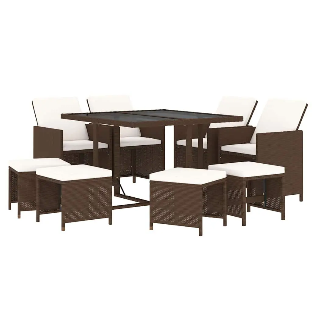 9 Piece Brown PE Rattan Garden Dining Set