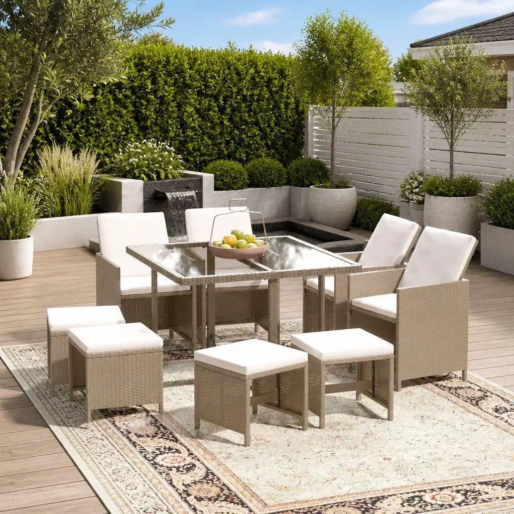 9-Piece Garden Dining Set with Cushions