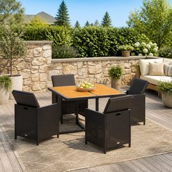 5-Piece Black Poly Rattan Outdoor Garden Dining Set