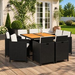 Durable 9-Piece Outdoor Garden Dining Set in Black