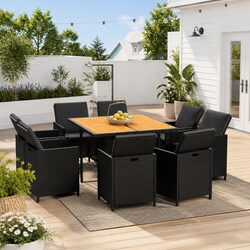 Stylish 9 Piece Garden Dining Set with Black Cushions
