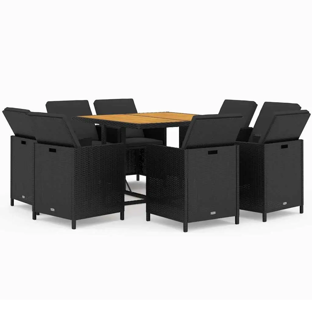 9 Piece Garden Dining Set with Black Cushions