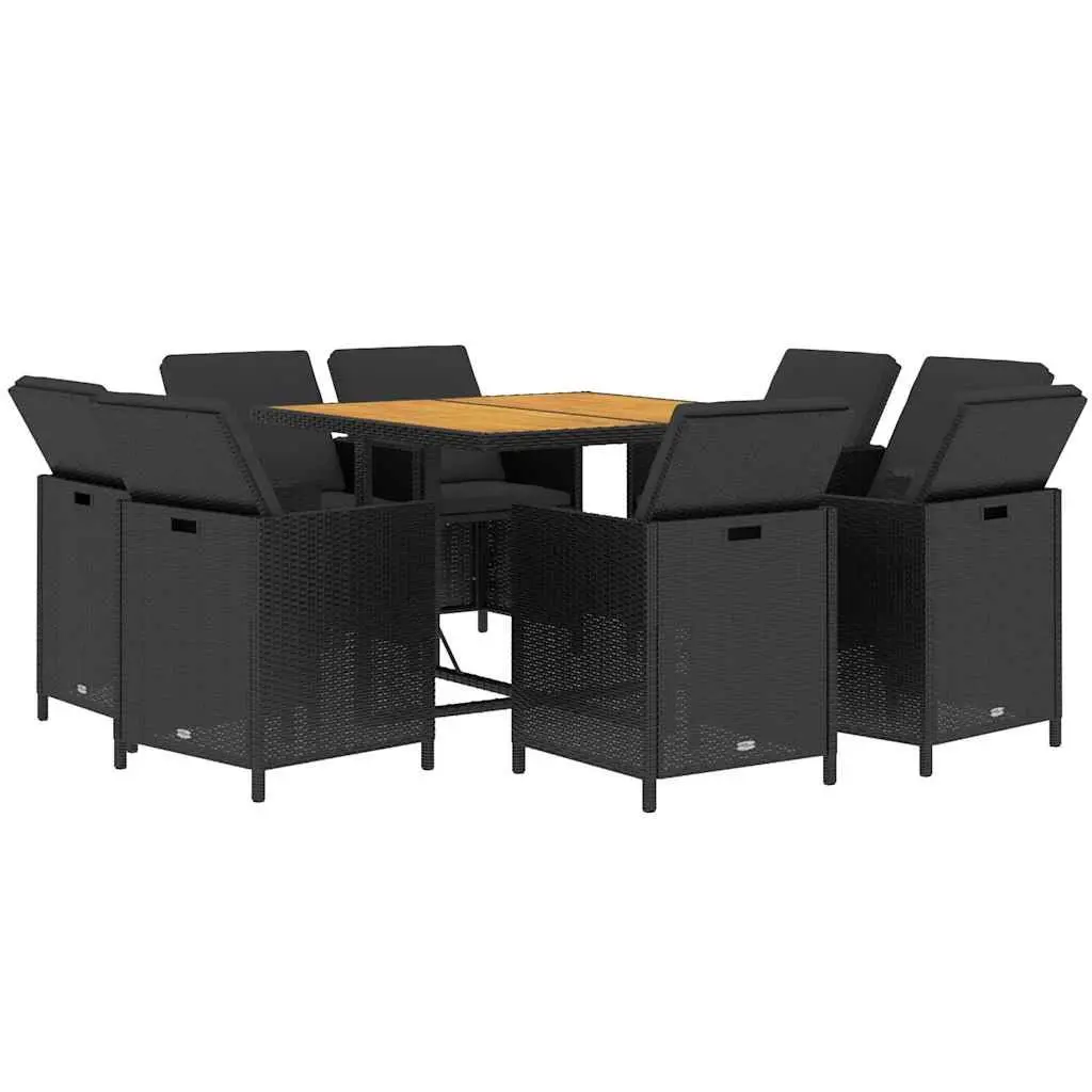 9 Piece Garden Dining Set with Black Cushions