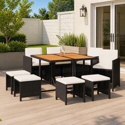 Durable 9 Piece Outdoor Dining Set with Cushions