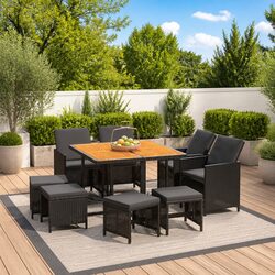 Sturdy 9-Piece Garden Dining Set with Cushions