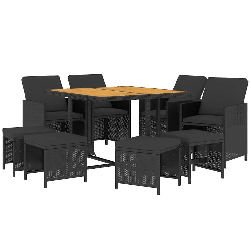 Garden Dining Set PE Rattan 9 Piece Outdoor Furniture Black with Cushions