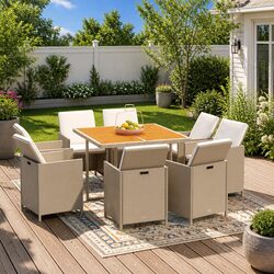 Elegant 9 Piece Garden Dining Set in Beige