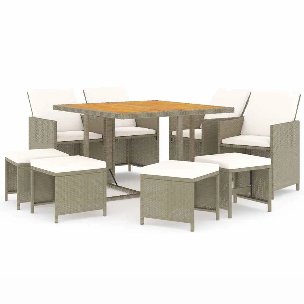 Garden Dining Set PE Rattan 9 Piece Outdoor Furniture Beige with Cushions