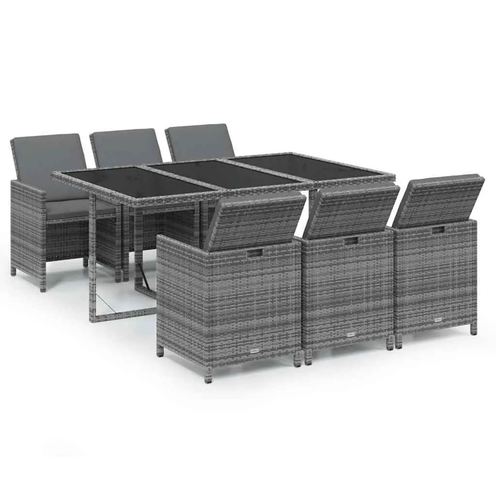 Garden Dining Set PE Rattan 7 Piece Outdoor Furniture Grey with Cushions