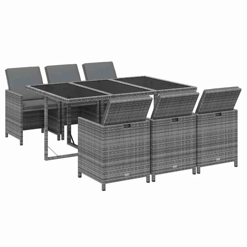 Garden Dining Set PE Rattan 7 Piece Outdoor Furniture Grey with Cushions