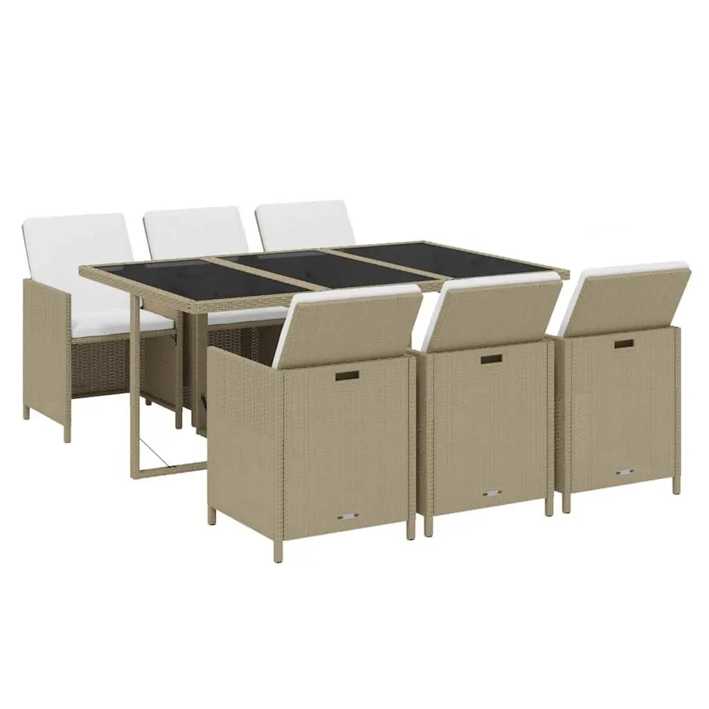 7 Piece Beige Poly Rattan Garden Dining Set