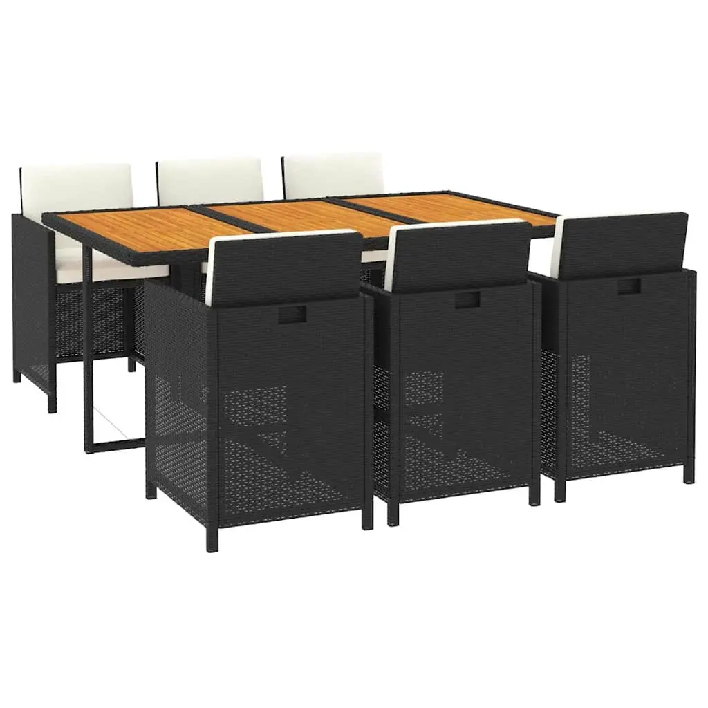 7 Piece Outdoor Dining Set PE Rattan Powder-coated Steel Black