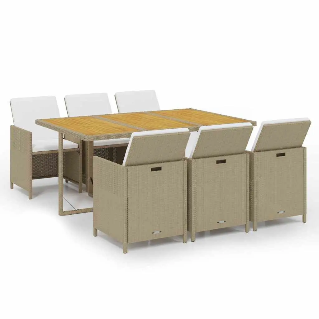 Garden Dining Set PE Rattan 7 Piece Outdoor Furniture Beige Table Chairs