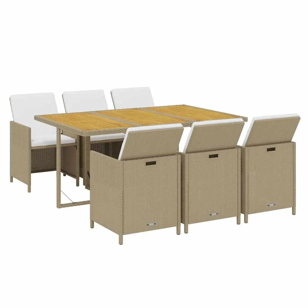 Garden Dining Set PE Rattan 7 Piece Outdoor Furniture Beige Table Chairs