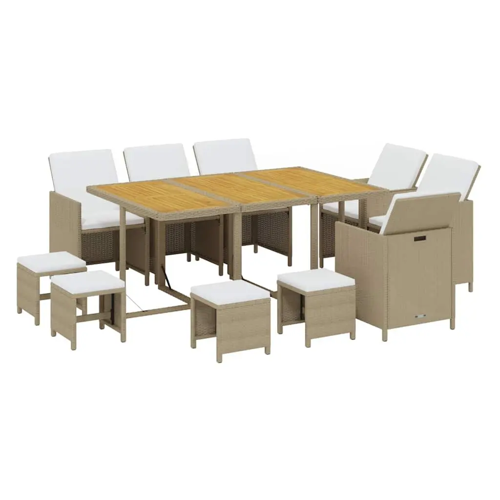 Beige 11-Piece Outdoor Dining Set with Durable Rattan