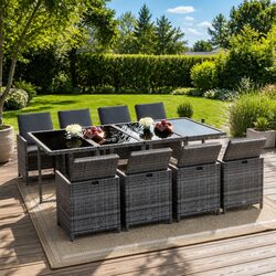 Stylish 9 Piece Grey Garden Dining Set with Cushions