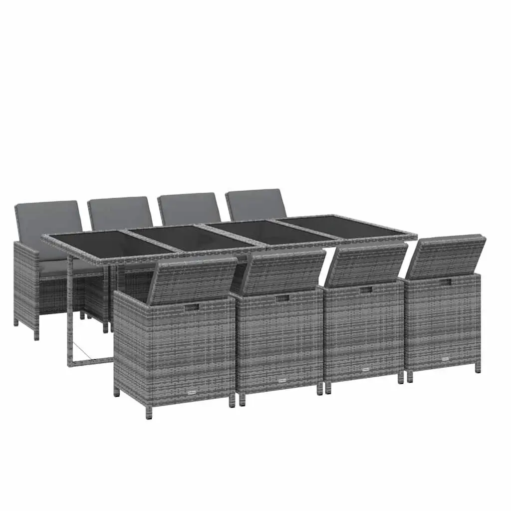Garden Dining Set PE Rattan 9 Piece Outdoor Furniture Grey with Cushions