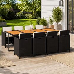 Stylish 9 Piece Black Garden Dining Set with Cushions