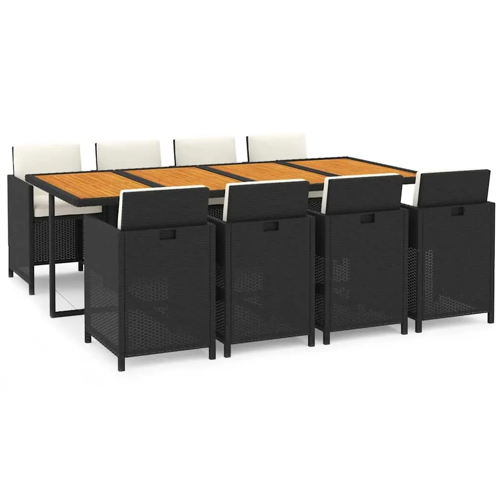 9 Piece Black Garden Dining Set with Cushions