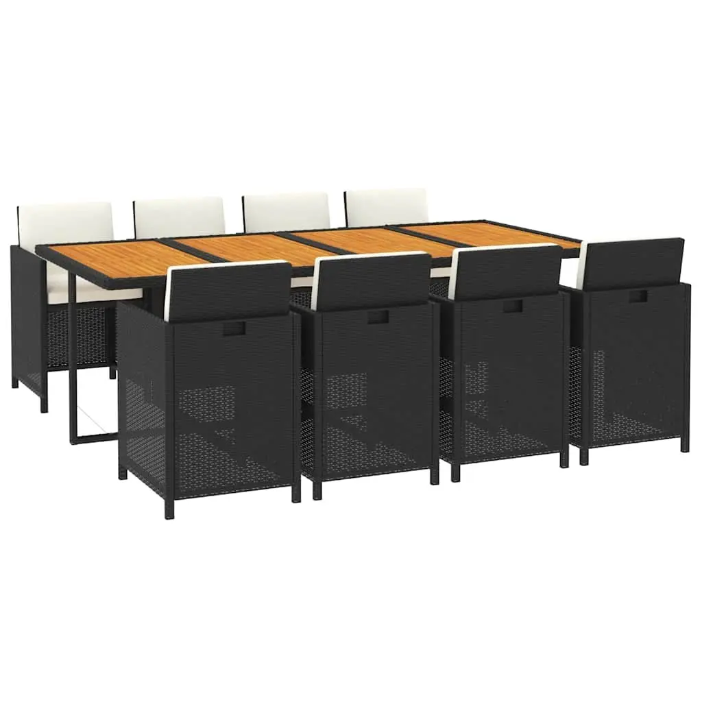 9 Piece Black Garden Dining Set with Cushions