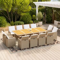 Durable 13 Piece Patio Dining Set in Beige with Cushions