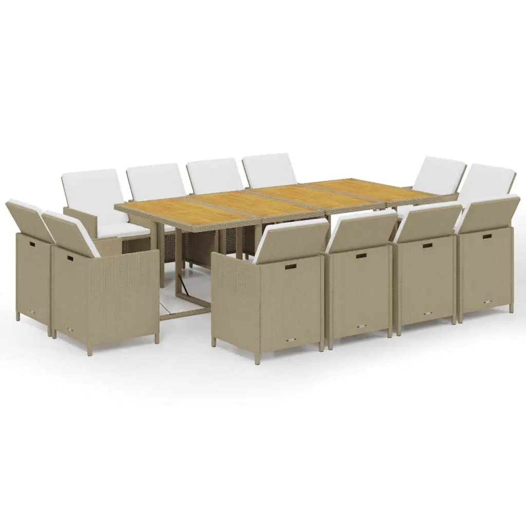13 Piece Patio Dining Set in Beige with Cushions