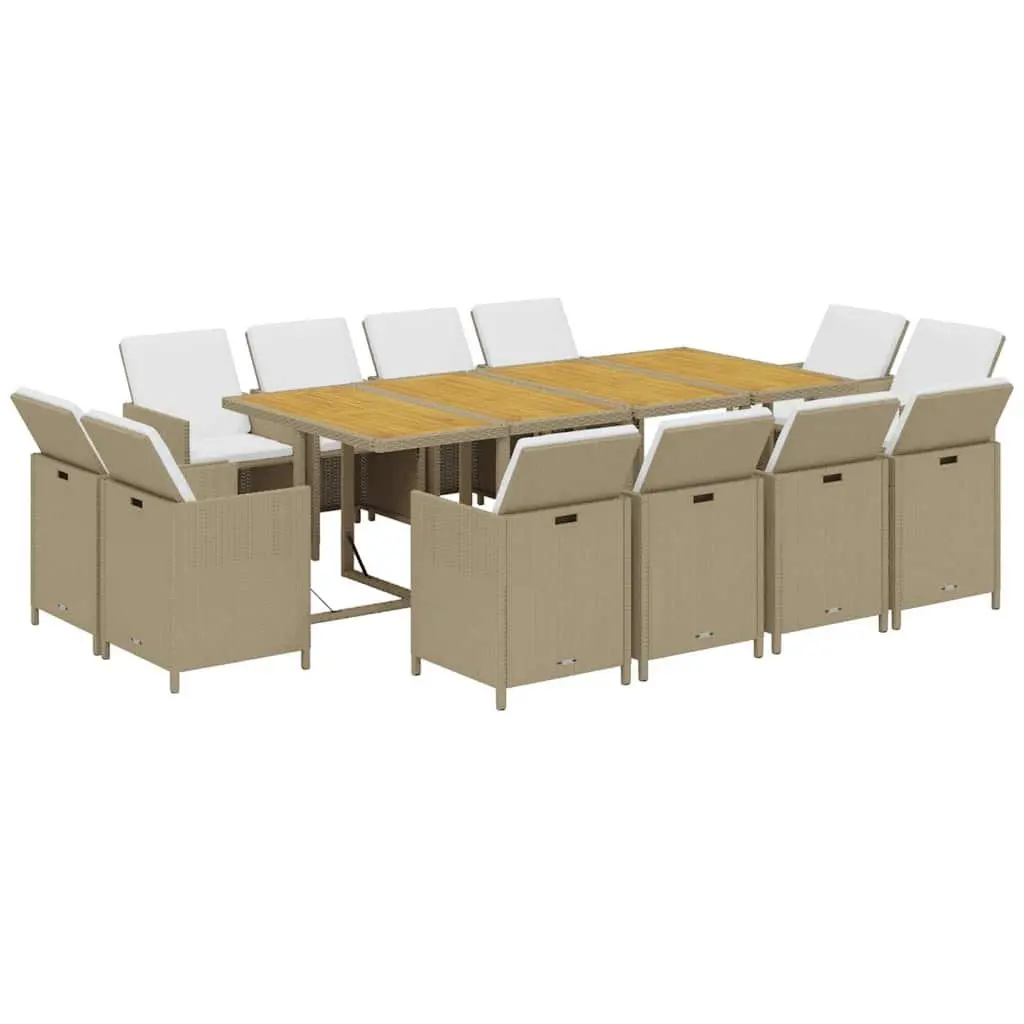 13 Piece Patio Dining Set in Beige with Cushions
