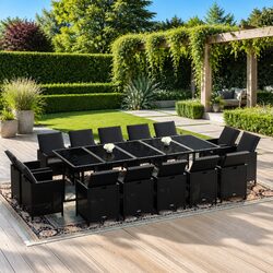 15-Piece Black Patio Dining Set with Poly Rattan Design