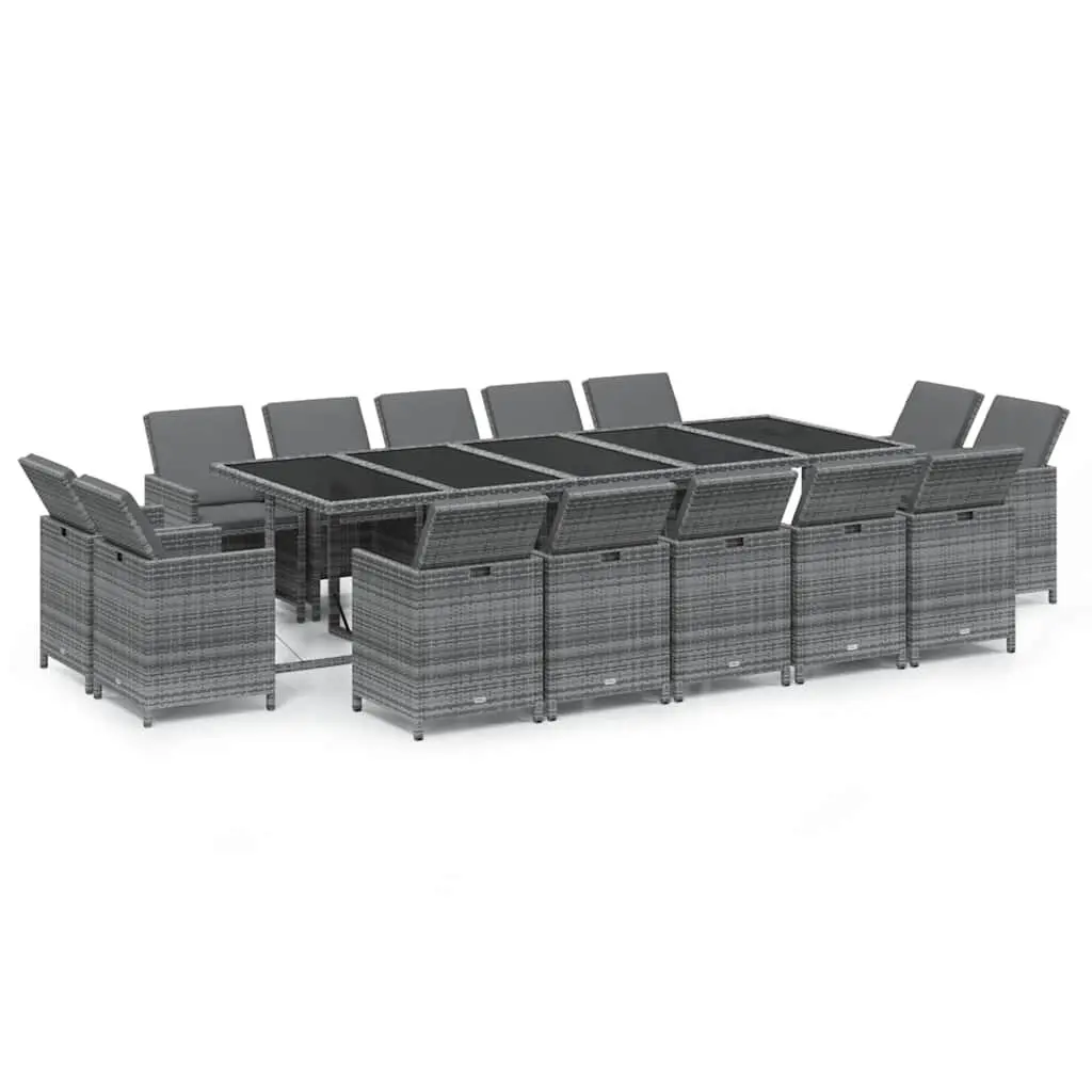 15 Piece Garden Dining Set with Cushions in Grey