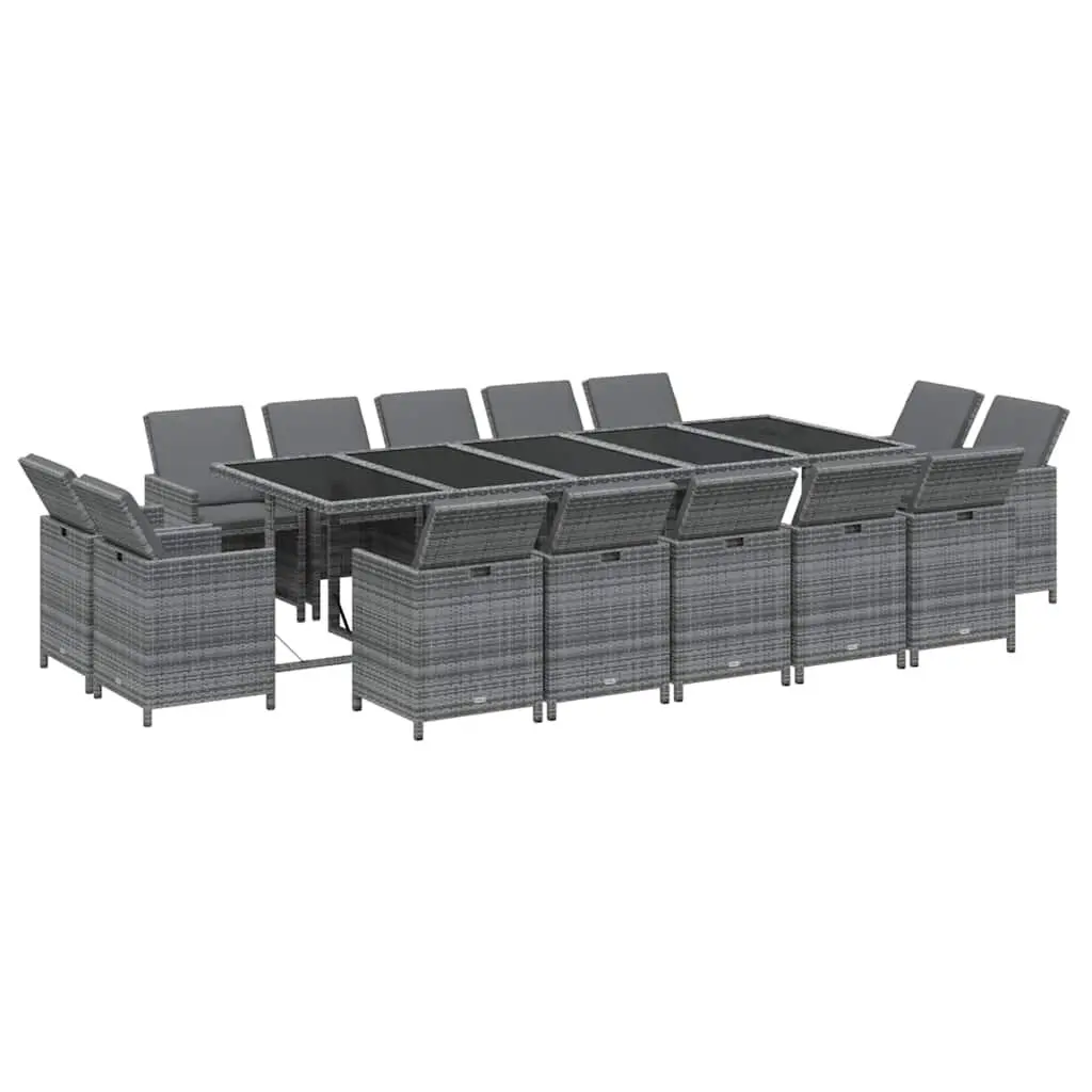 15 Piece Garden Dining Set with Cushions in Grey
