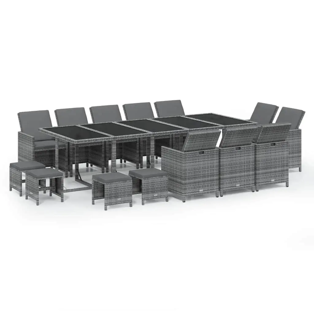 15 Piece Grey Garden Dining Set with Cushions