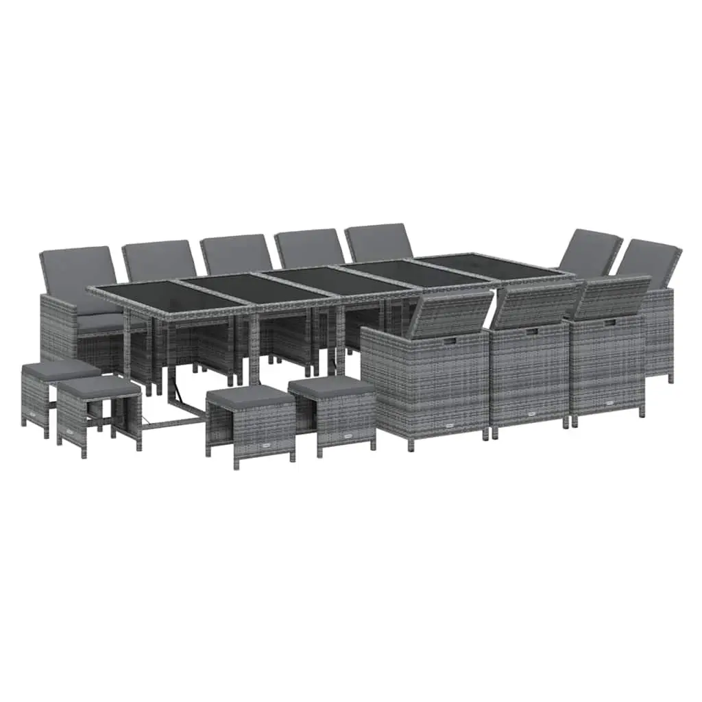 15 Piece Grey Garden Dining Set with Cushions