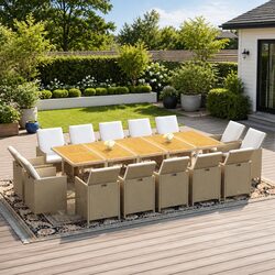 Elegant 15 Piece Outdoor Dining Set with Cushions